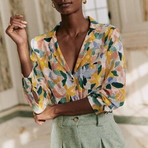 Sezane 100% Silk Florence Multicolor Blouse